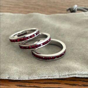 Stackable Elegant Silver and Red Gemstone Ring Set